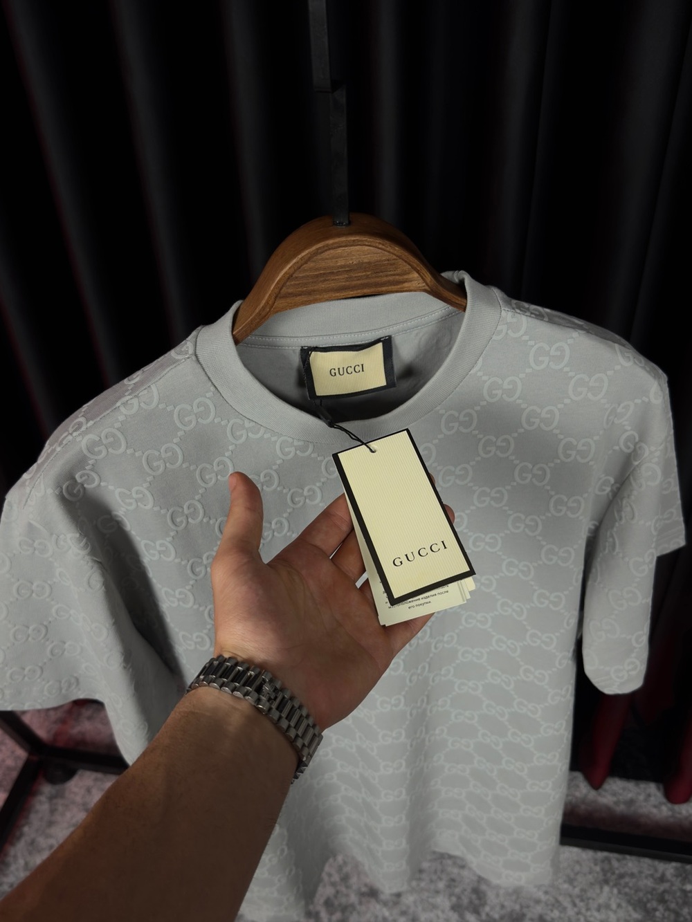Gucci Light Gray GG Jacquard Short Sleeve T-Shirt